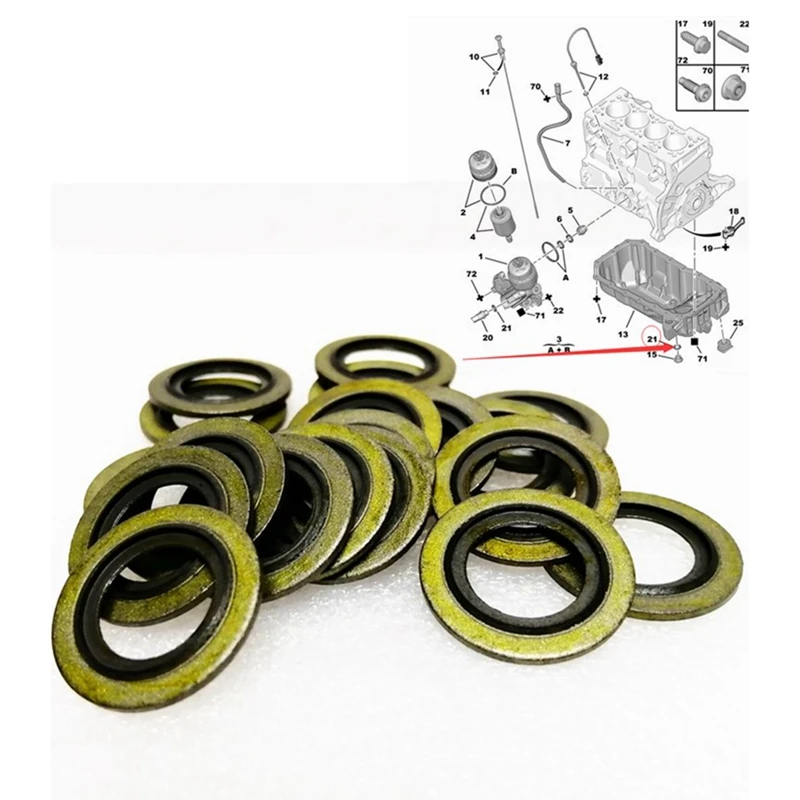 20PCS Engine Oil Drain Plug Gasket 016393/016454 For Peugeot Citroen,Toyota,Renault,Fiat,Iveco,Nissan,Opel,Volvo,Mini