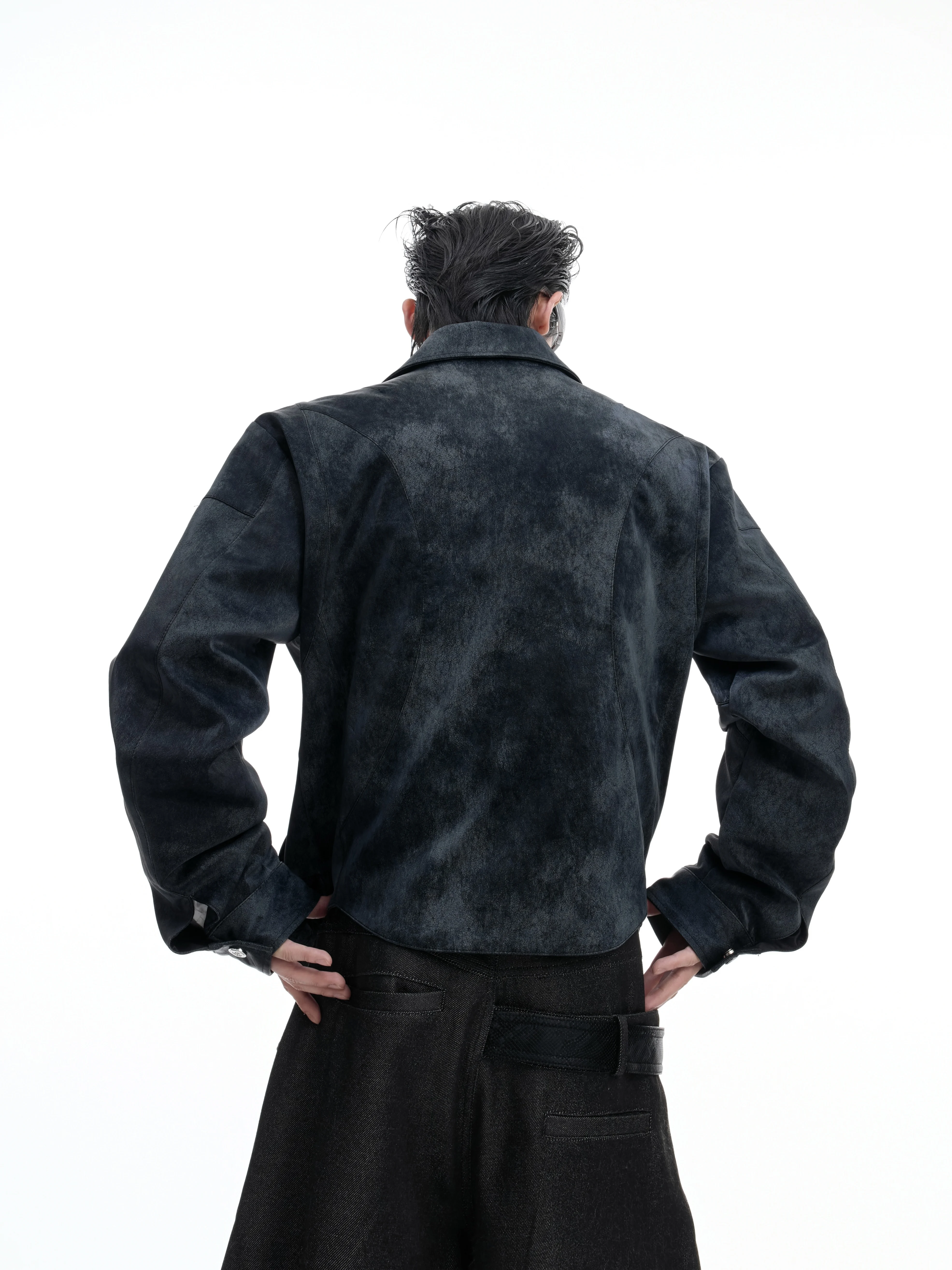 Men's 2025 Autumn New Niche Pearl Decoration Faux Leather Jackets Men's Long Sleeve Short Style Jacket Tops Male Handsome Coats