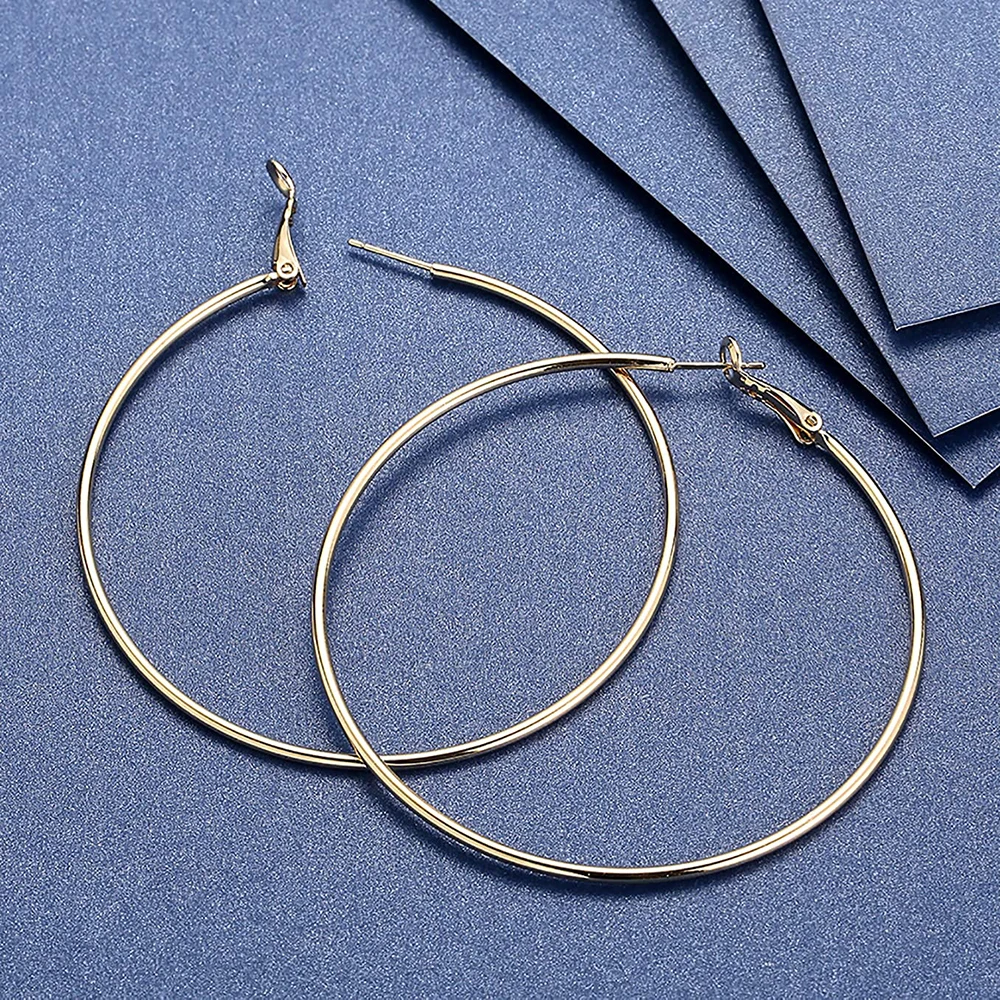 1 Pair Stainless Steel Big Hoop Earrings Smooth Exaggerated Circle Ear Loop Earrings for Women Party Jewelry from 30MM to 70MM