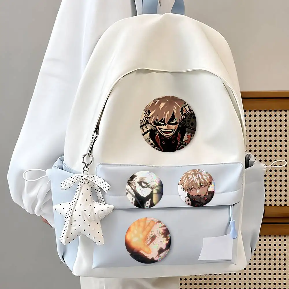 A-Bakugo Katsuki Cute Cool Round Pin Badge Set For Anime Game Music Cartoon Fans Backpack Denim Jacket Hat Decoration