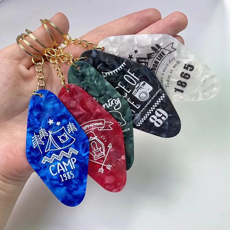 Motel Keychain Hotel Rhombus Vintage Key Tags Acrylic Crafting LuggageTag Label Ornaments for Women Men Locket Key Chain Jewelry