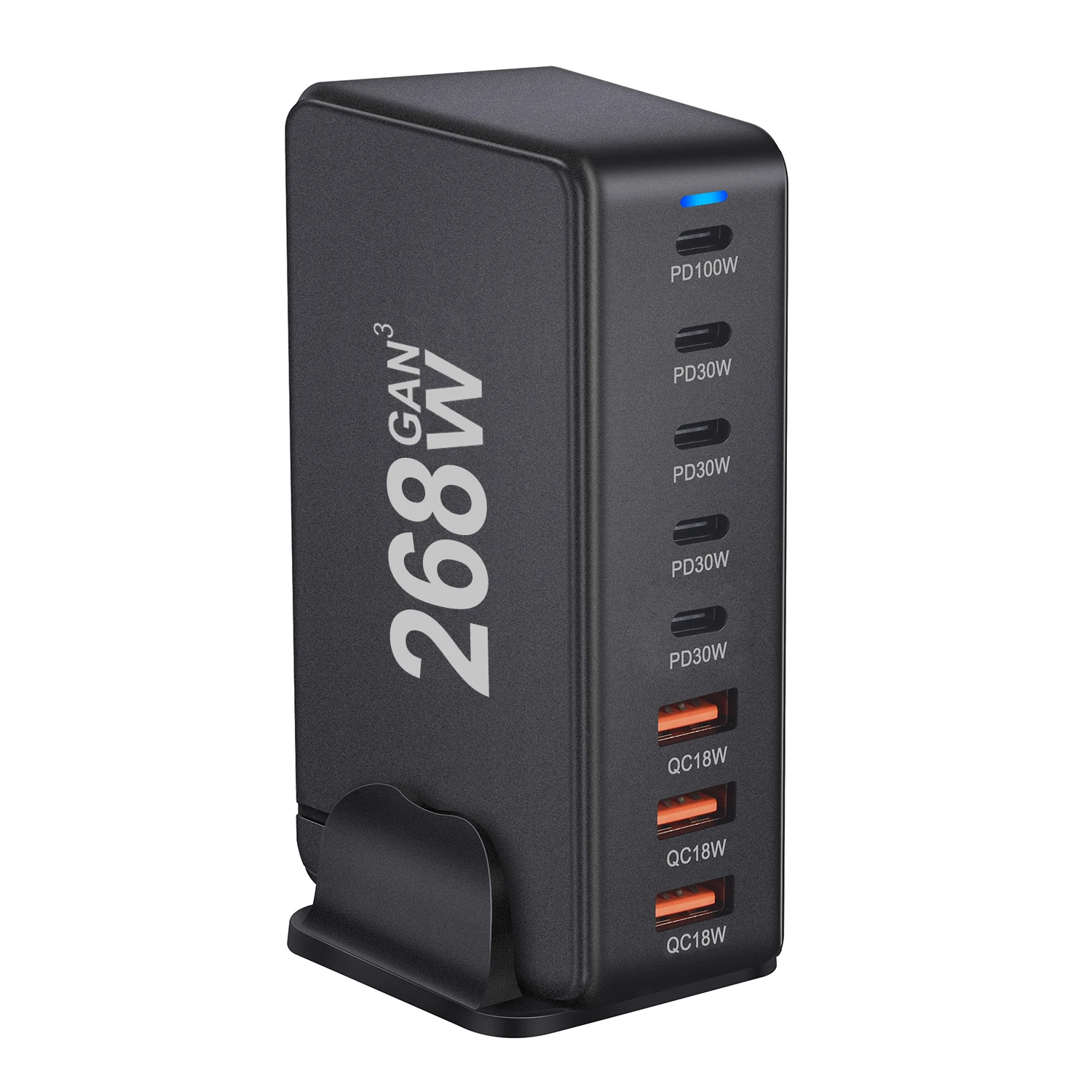 268W GaN Desktop Charger with 8 USB-C Ports PD 3.0 Fast Charging Compact Portable Design for Phone