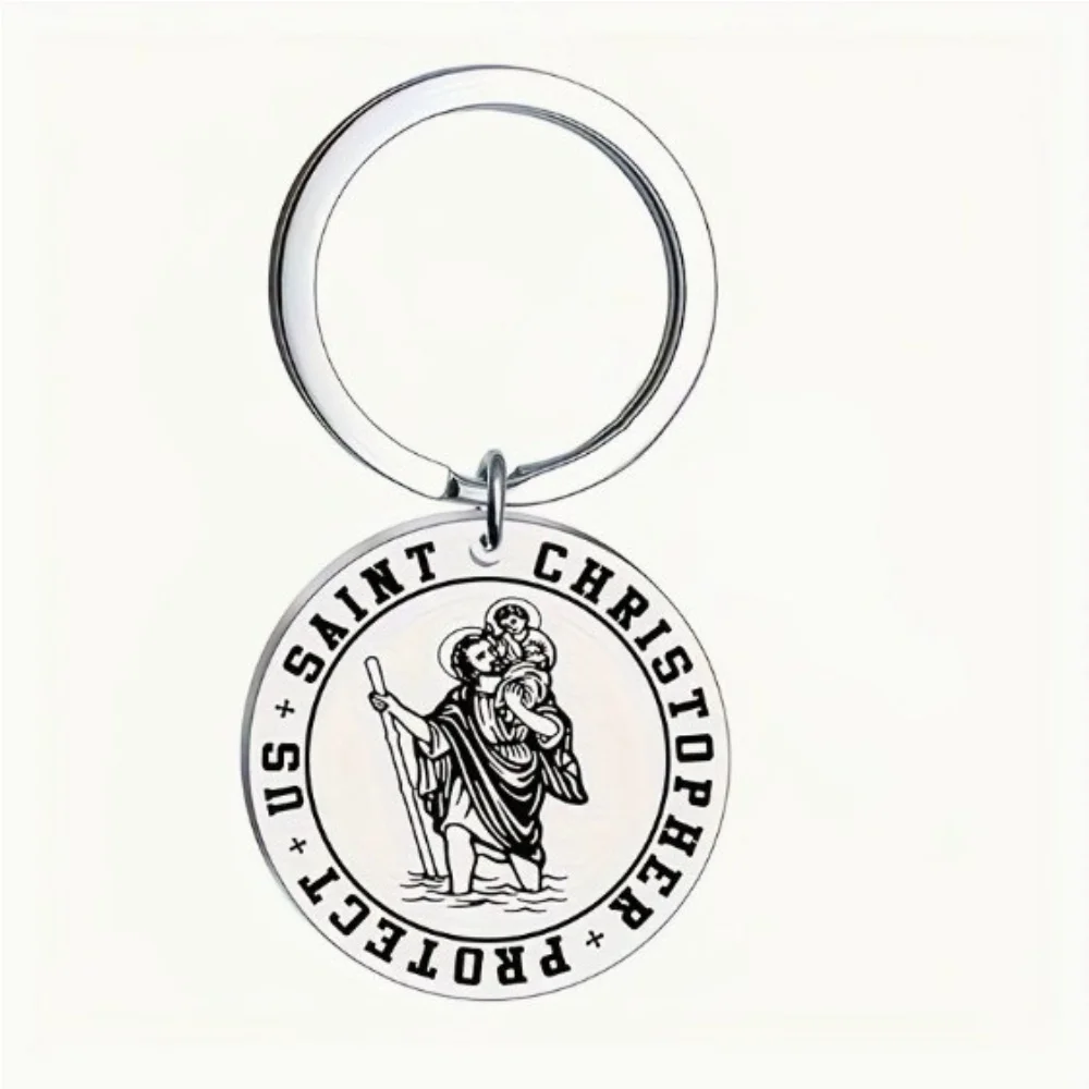 New Saint Christopher Stainless Steel Keychain with Multiple Character Patterns Cross Design Keychain Pendant Gift for Friends