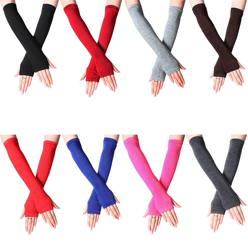 

Y2K Fashion Women Girls Striped Elbow Gloves Warmer Knitted Long Fingerless Glov