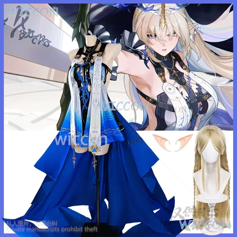 

Game Wuthering Waves Cartethyia Cosplay Fleurdelys Big Costume Sexy Dark Blue SWEEP TRAIN Dress Lolita Wigs