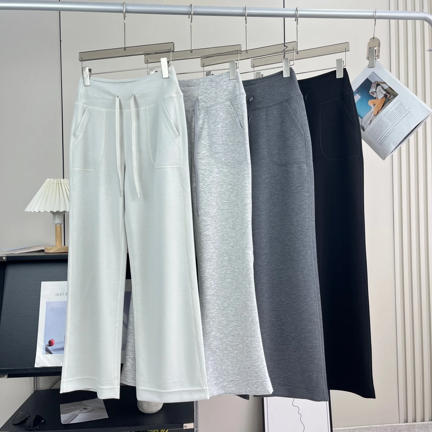 Pantalones de Yoga de la Serie Lu con Capa de Aire Modal, Cintura Alta, Pierna Ancha, Casuales, para Fitness, Pantalones Larg...