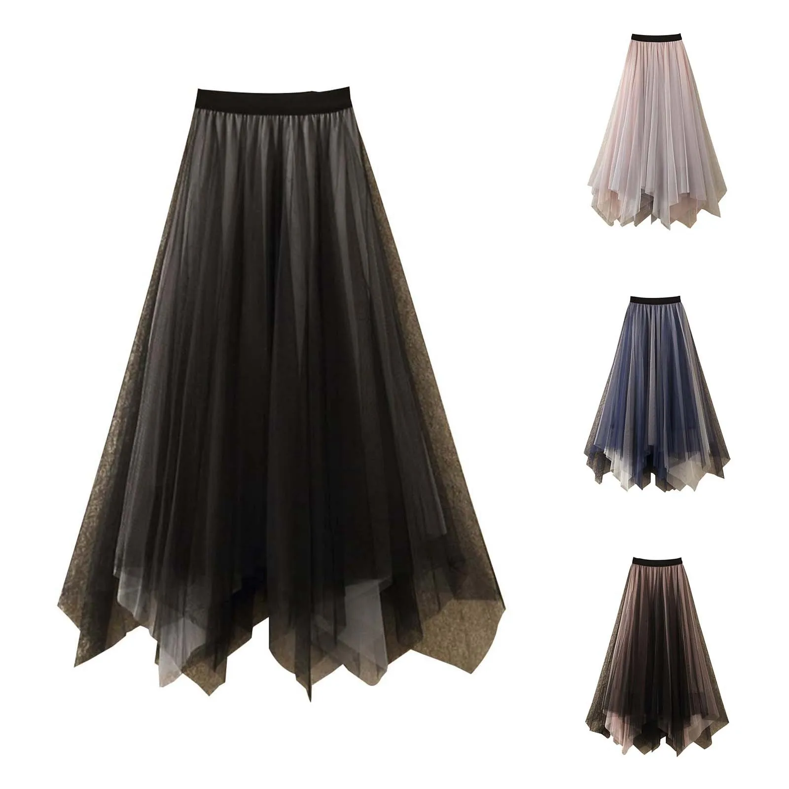 

Women's Fashion Casual Irregular Multi Layer Gauze Skirts High Waist Mid Length A Line Large Swing Mesh Half Bodies Skirt