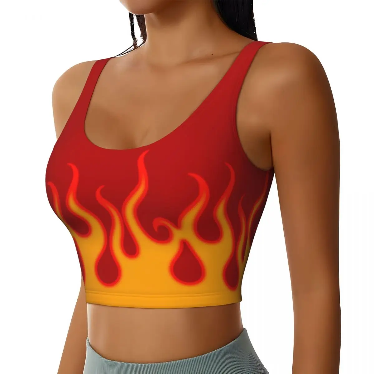 Custom Women Red Hot Fire Racing Flames Sports Bras High Impact Gym Workout Yoga Crop Tank Tops