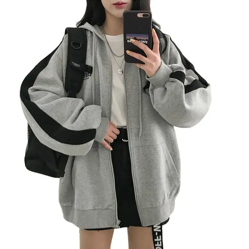 Women Casual Oversized Sweatshirt Female Streetwear Hooded Coats Pocket Loose Zip up Harajuku Hoodies Jacket Female Zipper Cloth