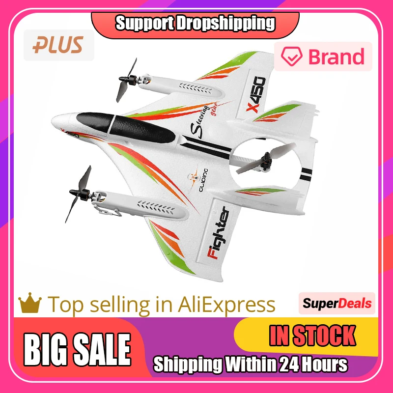 

2.4g 6ch Wltoys Xk X450 3d/6g Rc Vertical Takeoff Led Rc Glider Fixed Wings Rc Airplane Model Rtf Remote Control Rc Toy For Kids