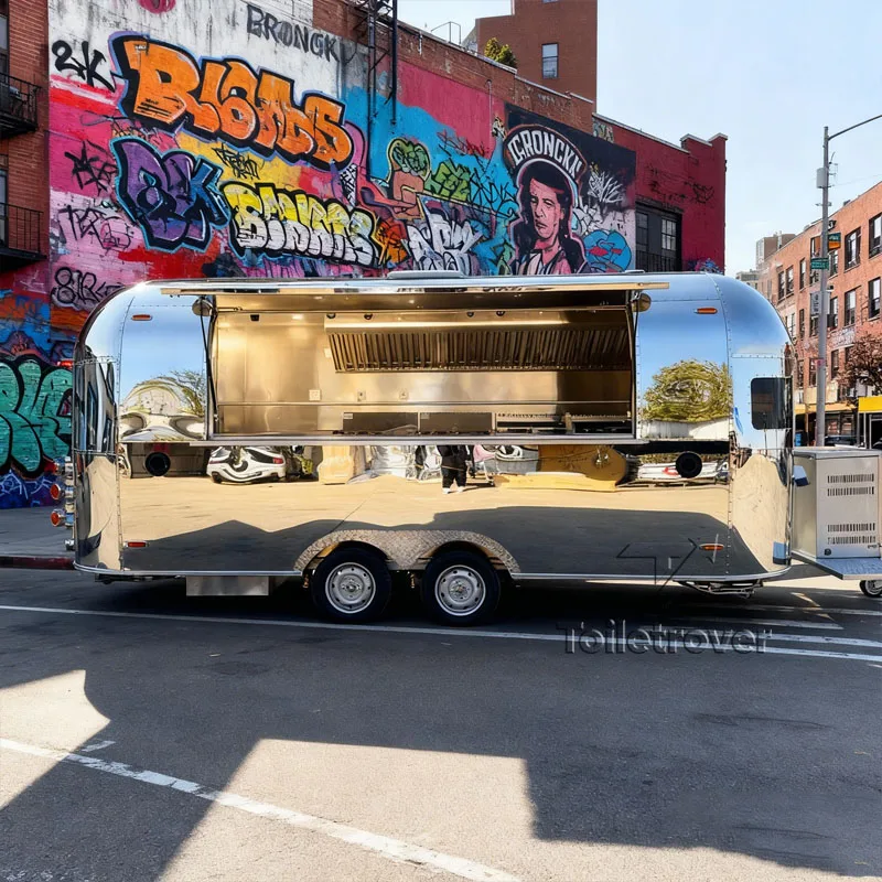 

Commercial Mobile Chrome Food Truck Supplies Tacos French Fries Baked Potatoes Sandwich Bangkok Food Trailer for Sale