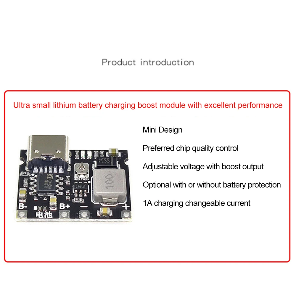 3.7V to 9V 5V 2A DC-DC Step Up Boost Module 18650 Lithium Battery Charging Discharging Board Type-C Interface Integrated Module