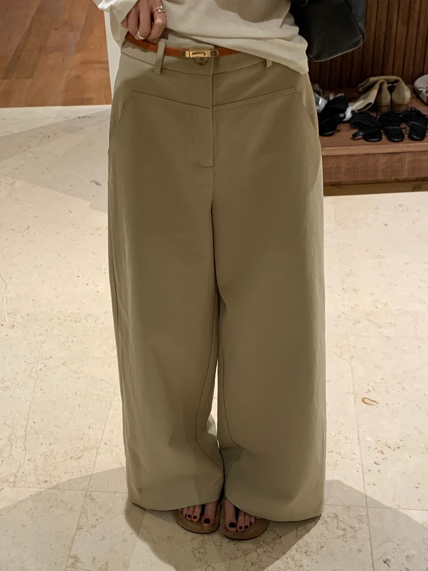 

Женские повседневные брюки BRIVIN корейского стиля, цвет хаки, из хлопка, с высокой талией, широкими штанинами, с поясом, весна 2026, эффект похудения