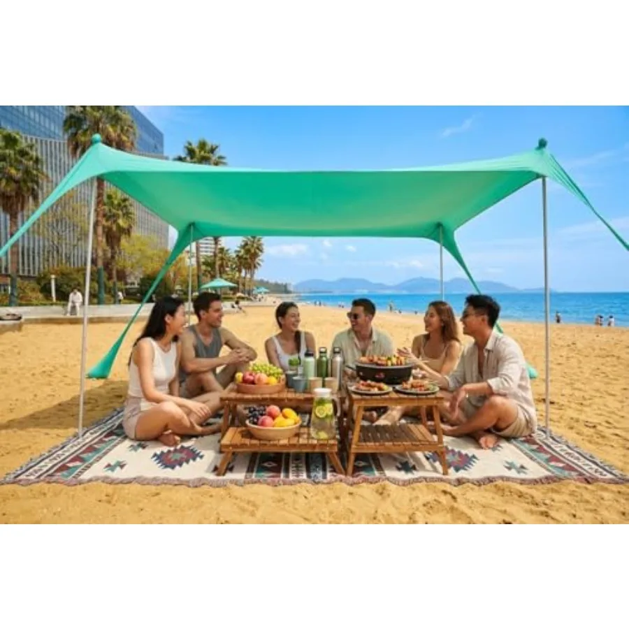 

Beach Tent Shade Canopy UPF50+ Protection 10x10 FT Pop-Up Sun Shelter with 4 Sturdy Poles Sandbag Anchor for Wind Resistance, E