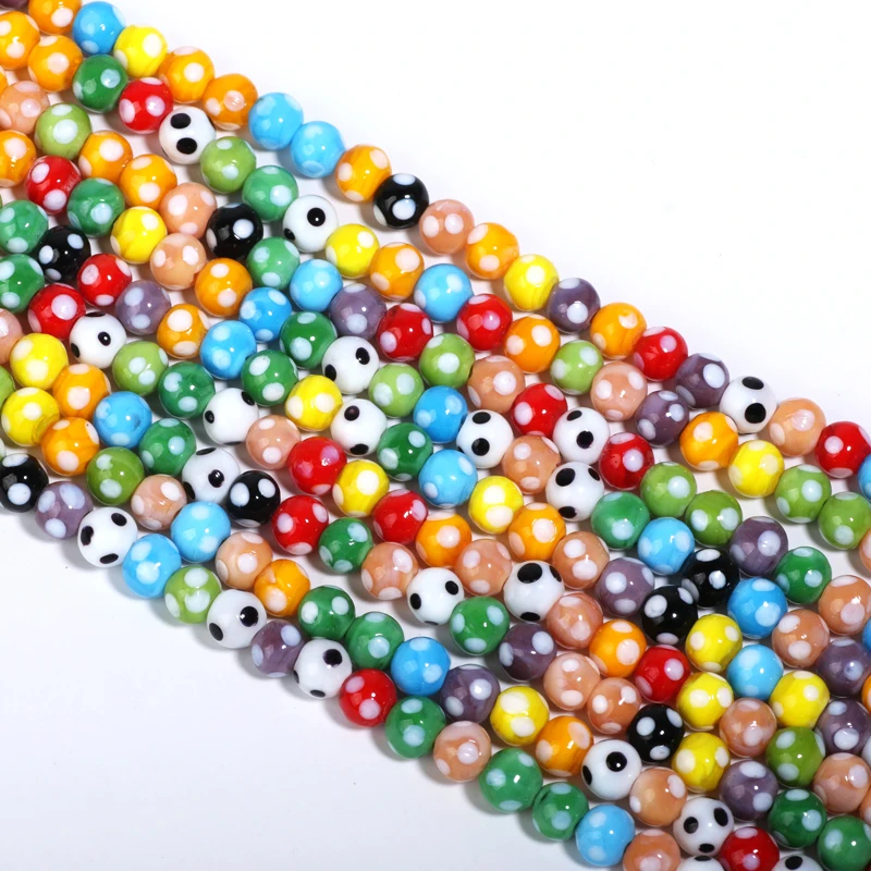 6/8/10mm Bunte Punkt-Glasperlen für Halsketten, Ohrringe, Armbänder, lose Spacer-Perlen, DIY Schmuckherstellung Zubehör