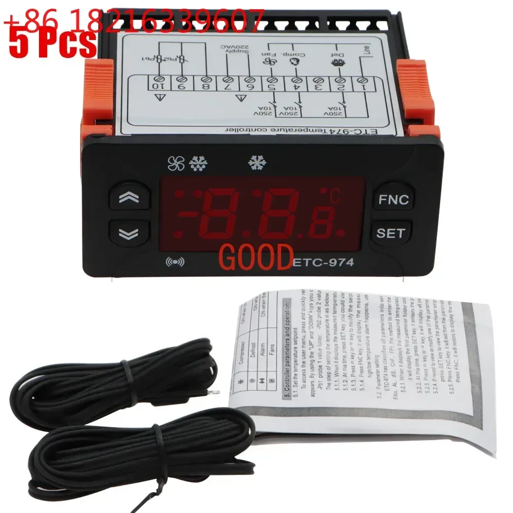 TAO 5Pcs/Lot ETC-974 Microcomputer Temperature Controller Refrigerator Thermostat Regulator Thermoregulator NTC Dual Sensor 220V