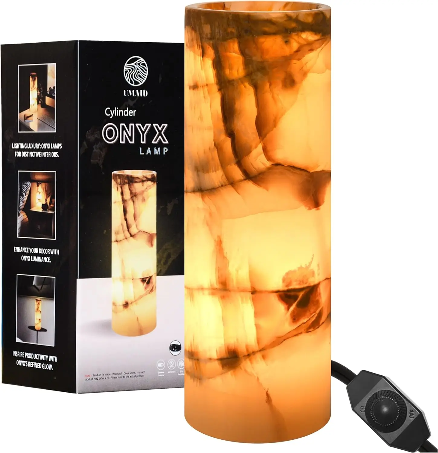 

Handcrafted Onyx Marble Table Lamp, Unique Natural Patterns, Warm Amber Glow, Dimmable, Modern Home Decor for Bedroom, Desk