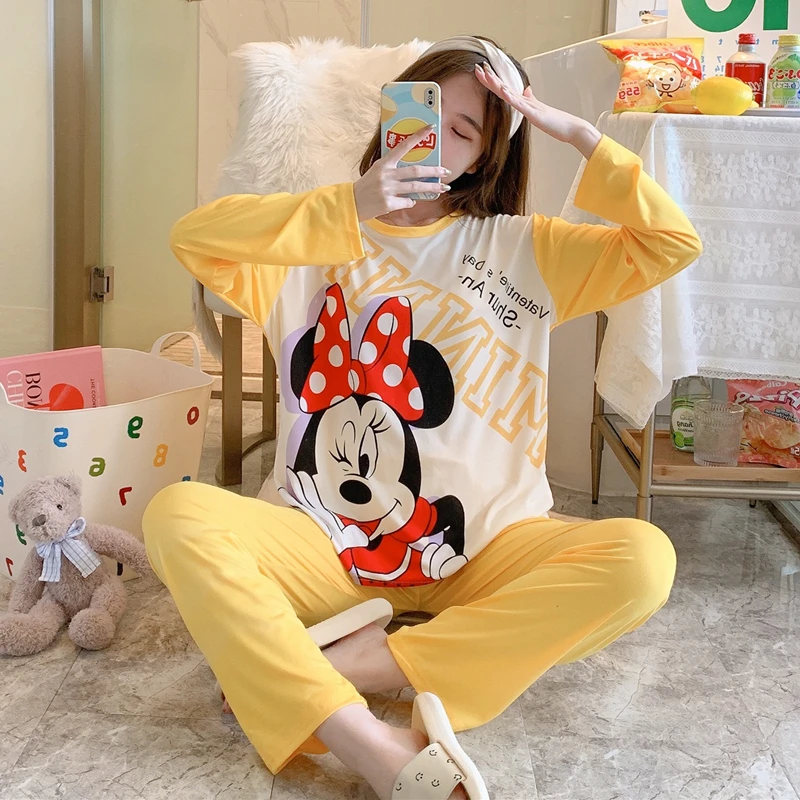 Cartoon Disney Donald Duck Women\'s Pajamas Autumn New Cotton Long Sleeve Casual Loose Two-piece Loungewear Pajamas Set