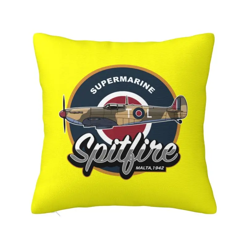 Custom Vintage Supermarine Spitfires Malta Cushion Cover Fighter Plane WW2 War Pilot Aircraft Airplane Soft Cute Throw Pillow