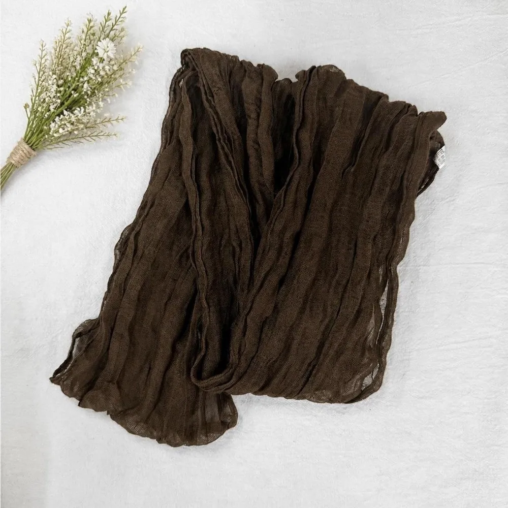 180*20cm Pleated Scarf Soft Long Length Cotton Linen Imitation Scarf Versatile Decoration Lightweight Thermal Silk Scarf