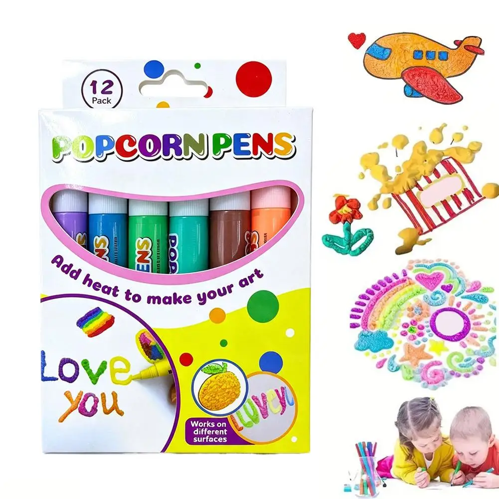 Popcorn-Stifte Puffy 3D-Kunst DIY Bubble Popcorn Zeichenstift Kinder Mal- und Farbstift Kreativer Marker-Stift 6/12 Farben – Detail 3