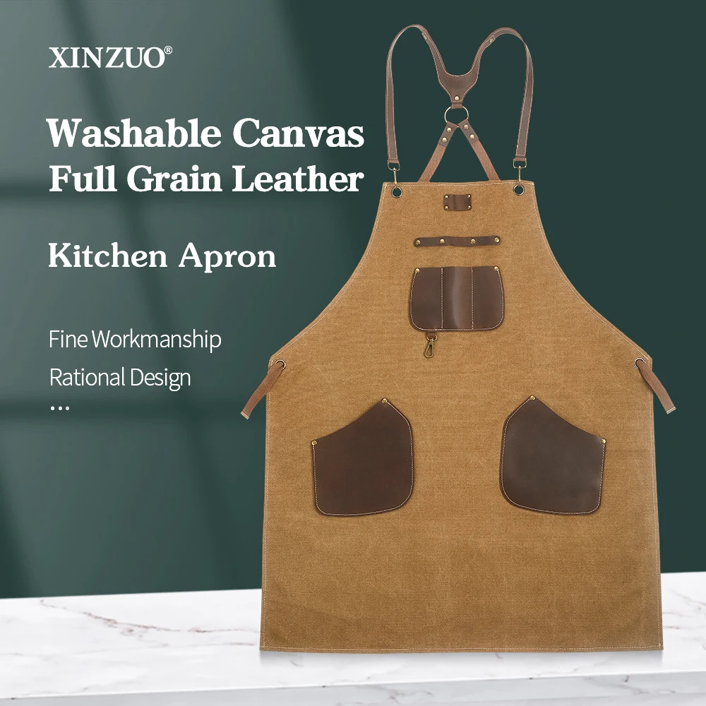 New XINZUO Kitchen Apron Full Grain Leather Fine Workmanship Chef's Apron High Quality Comfortable And Breathable Apron