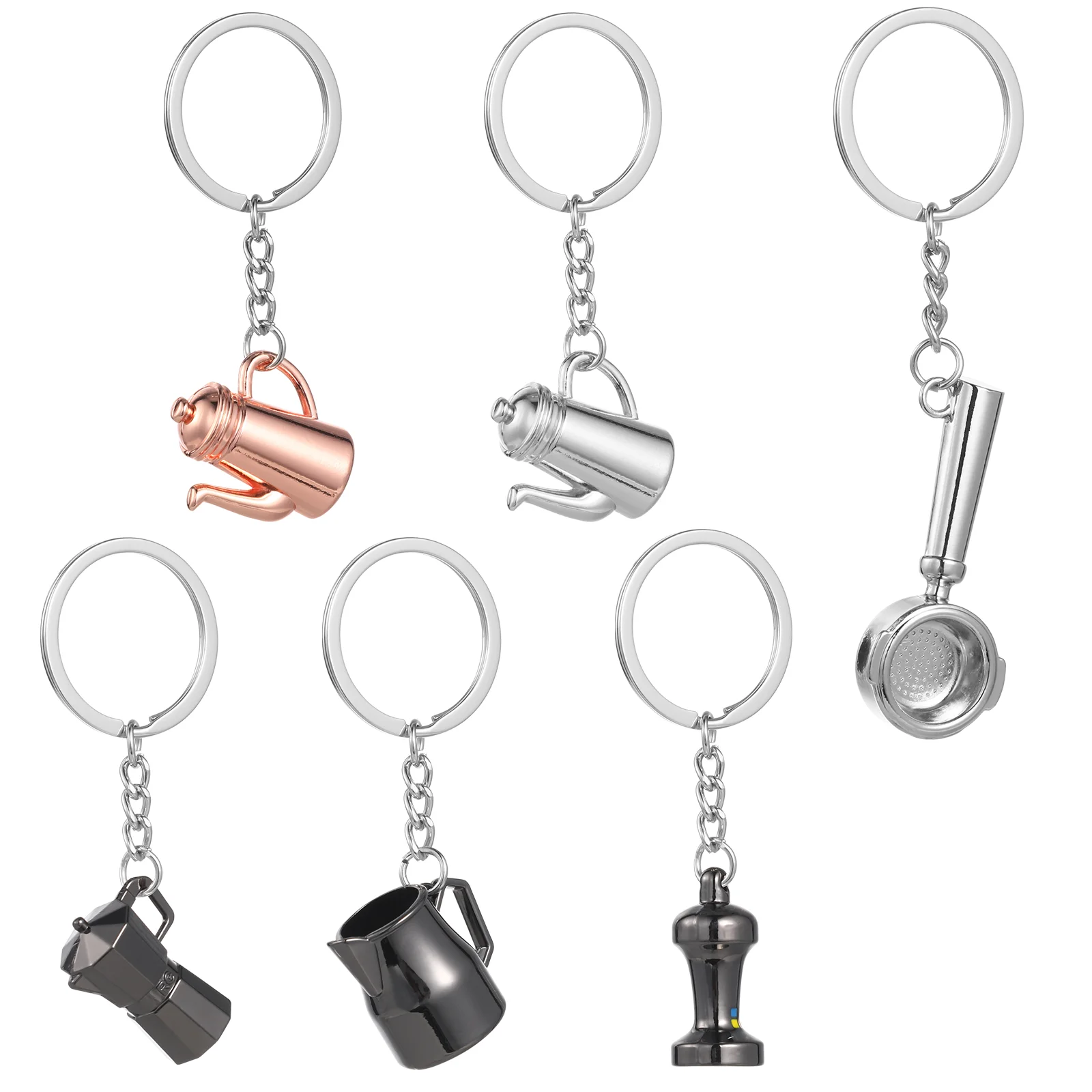 6 Pcs Coffee Accessories Utensils Key Chain Gift Pendant Decor Decorative Filler Zinc Alloy Ring Keychain Car Bag