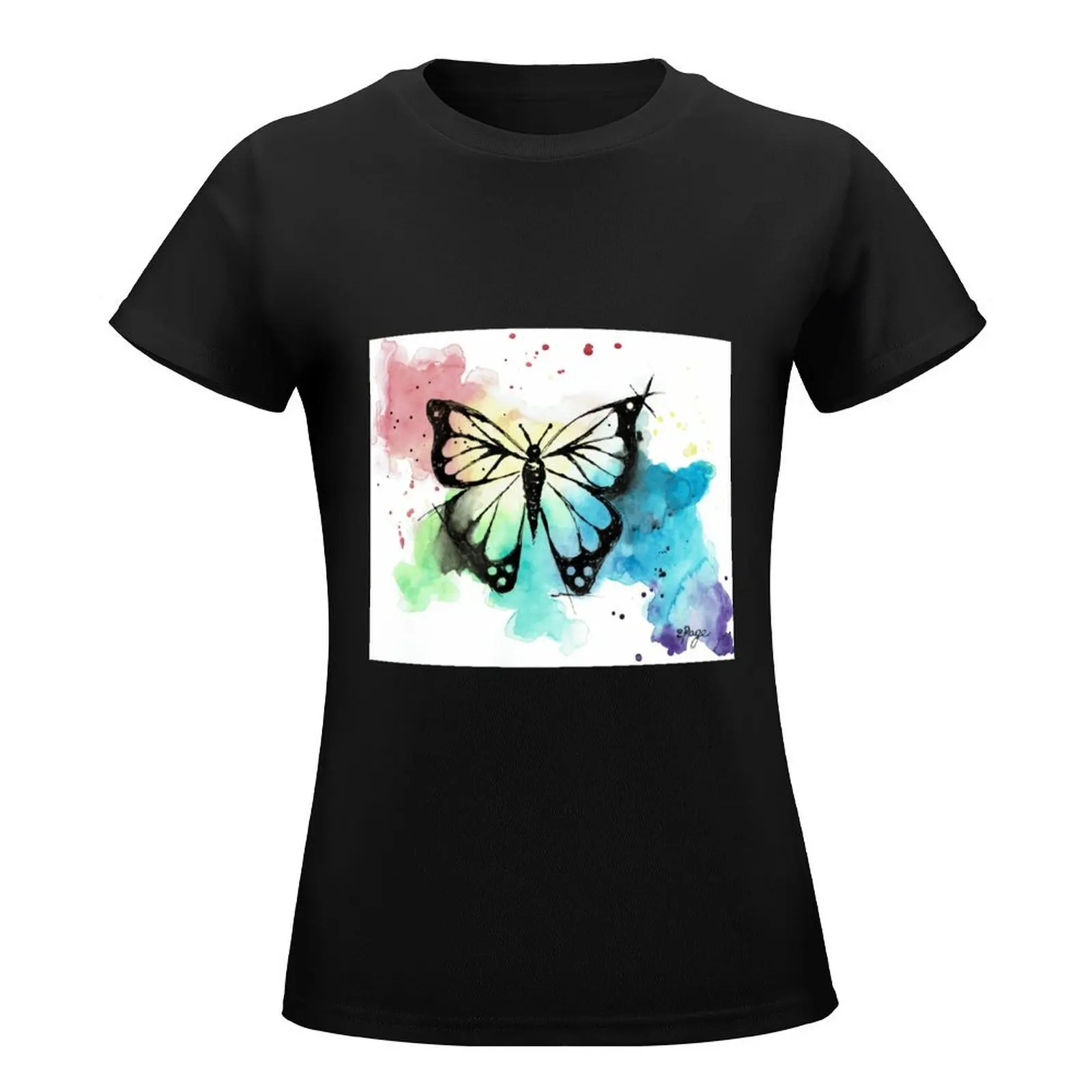 Butterfly in Watercolor and India Ink T-Shirt funny summer top Aesthetic clothing tees womans clothing