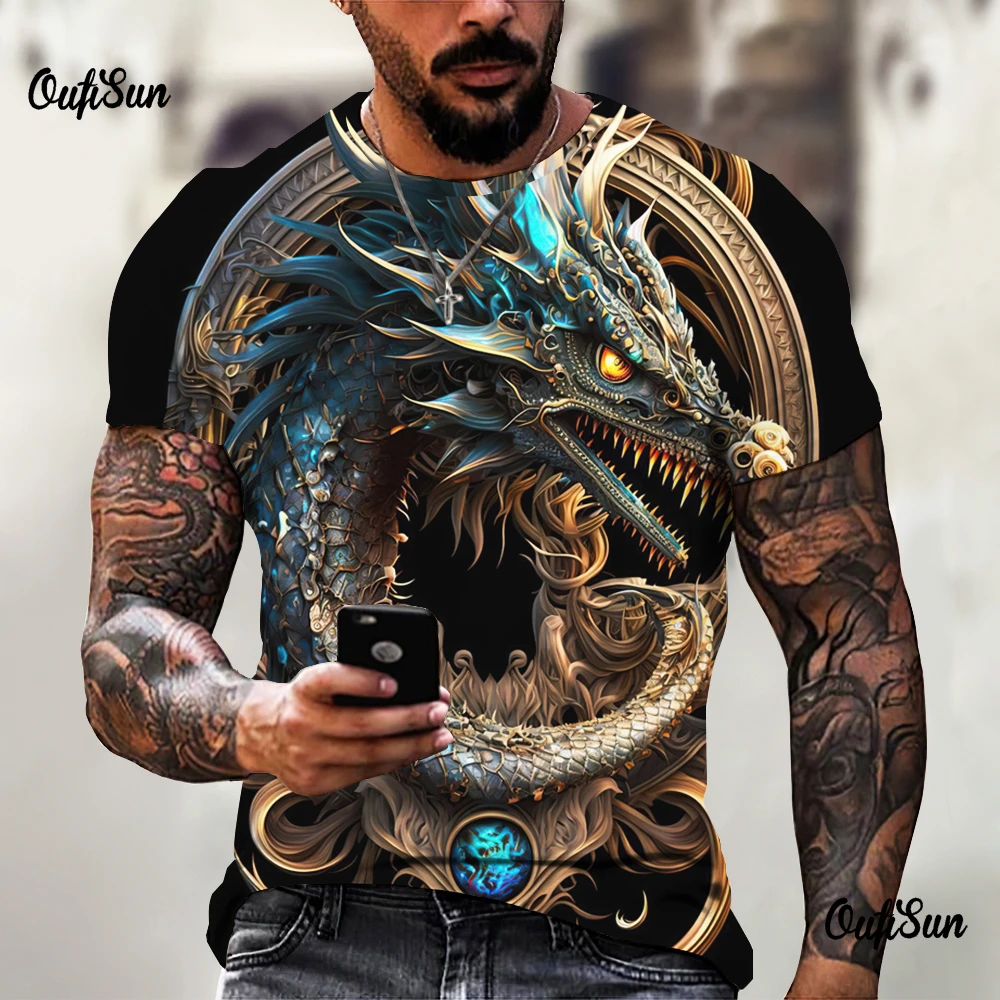 Summer Men\'s Short Sleeve Cartoon T Shirt 3d Dragon Print Fashion Street O-Neck Pullover Outdoor Oversized T-Shirt Male Clothing