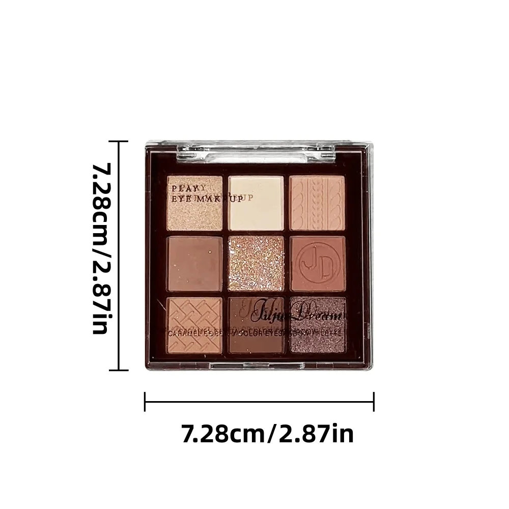 1-Piece Set of Nine-Color Eyeshadow Palette in Chocolate and Earth Tones, Matte and Fine Shimmer, Nine-Grid Eyeshadow with Pearlescent and Glittery Textures, Brightening and Contouring, Easy to Blend, Waterproof, Sweat-Proof, Long-Lasting, Non-Cakey, Suitable for Both Men and Women