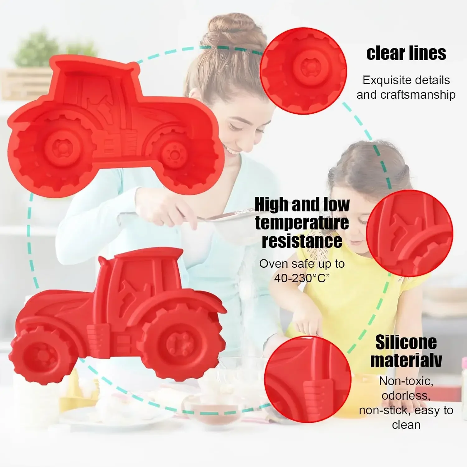 3D Large Tractor Silicone Mold DIY Car Cake Pan Cake Decorations Party Cakes Bread Chocolate Mould Dessert Pudding Baking Tools