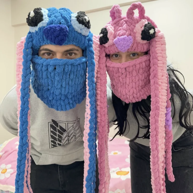 Handmade crocheted Eccentric personality Balaclava hat polygonal Jester hat For women men Halloween cosplay costume funny hat