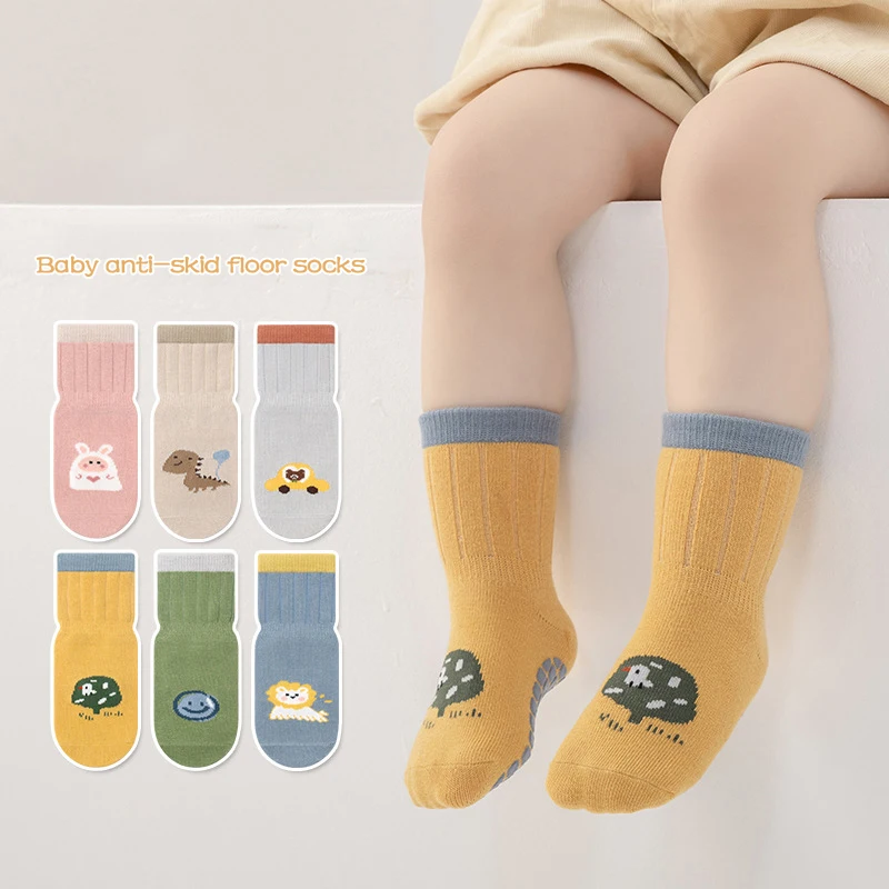 Cute Cartoon Baby Long Socks Rubber Bottom Anti-slip Children Floor Sock Spring Autumn Infant Cotton Socks 0-3Year Kids Footwear