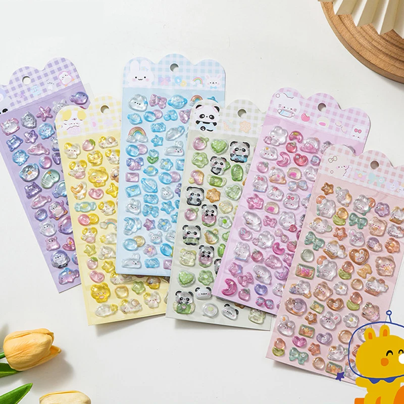 

3D Cute Stickers Phone Case Decoration Relief Crystals Fun Cartoon Sticker For Cup Stationery Box Stickers Desktop Decoration