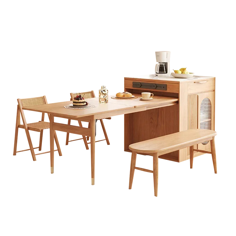 Home Kitchen Wooden Dining Table Set Multifunction Slate Island Extendable Dinner Table Combination Modern Folding Dining Tables