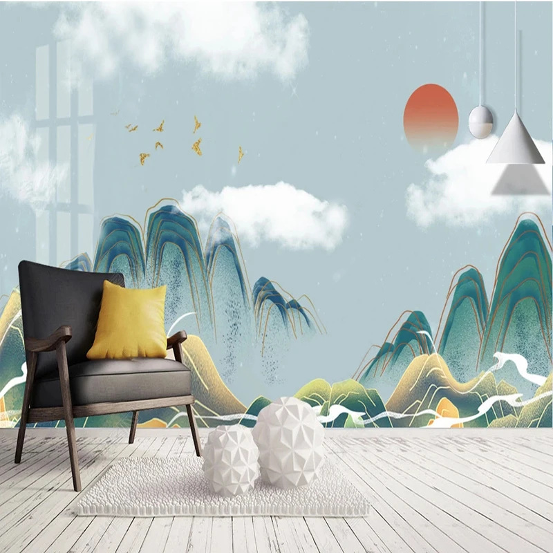 Custom Photo Wallpaper Murals Chinese Abstract Landscape Lines Wall Painting Home Interior Decoration Wall Paper 3D Papel Tapiz