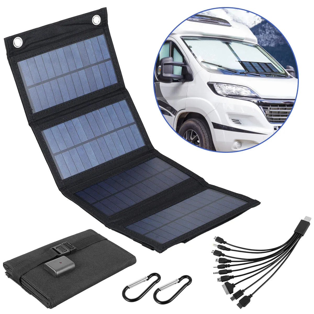 4-fach faltbares 100W Solarpanel, 20W/h tragbare Solarmodule, schnelles USB-Ladegerät 5V DC, mobile Stromversorgung mit Solarpanel für den ganztägigen Einsatz