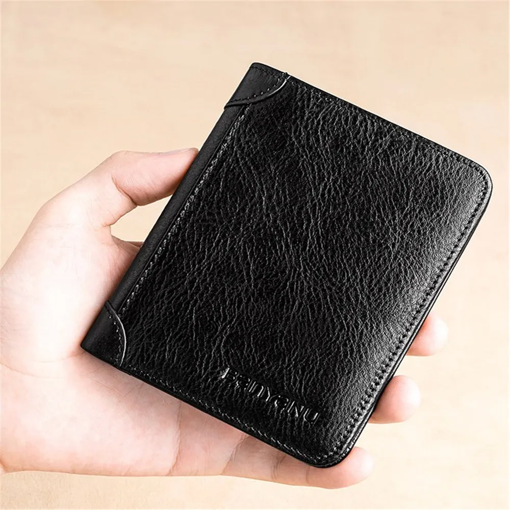 

Top Quality Wallet Men Genuine Leather Rfid Blocking Protection Purse Male Thin Short Multifunction Credit Card Holder Money Bag