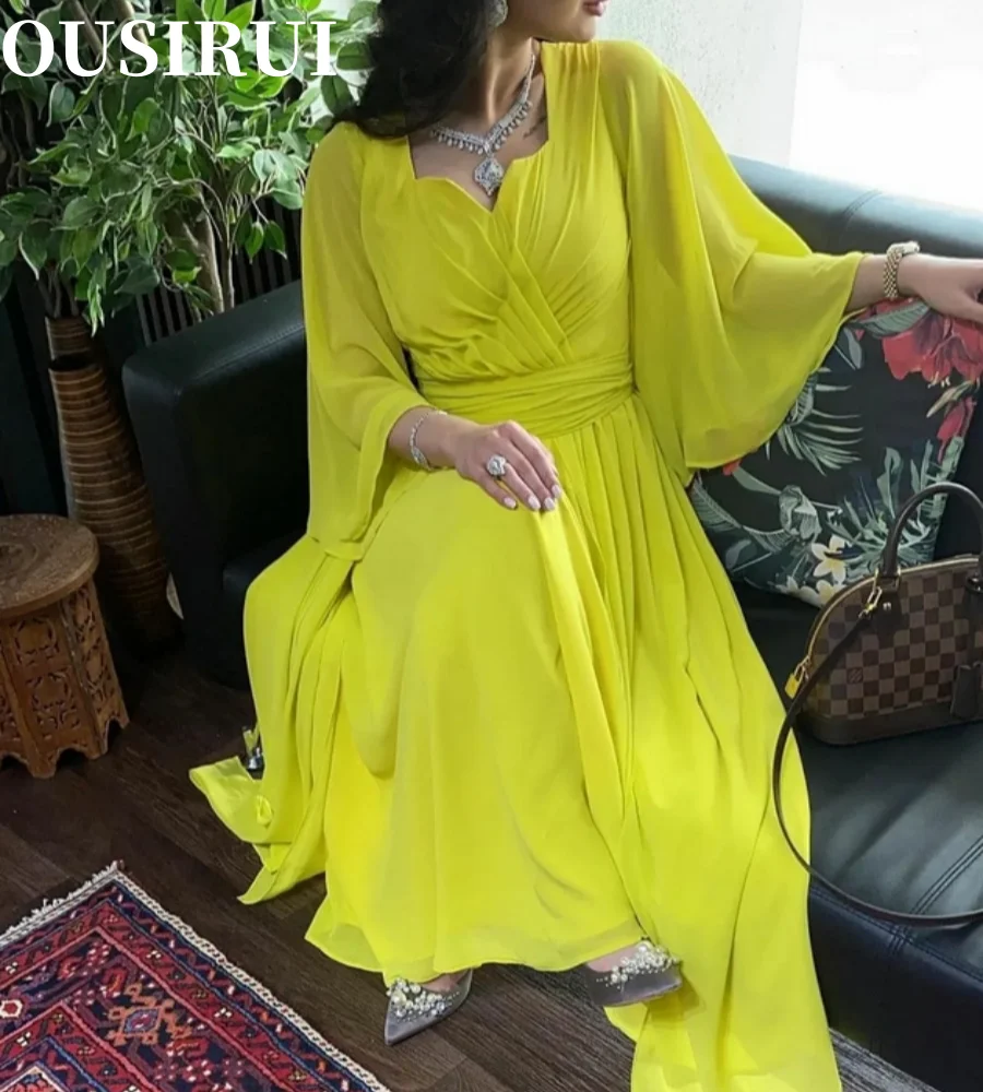 فستان OUSIRUI على شكل حرف a بأكمام طويلة بطول الكاحل للحفلات الراقصة عتيق طويل على شكل حرف v من الشيفون فساتين سهرة رداء السهرة للنساء #3