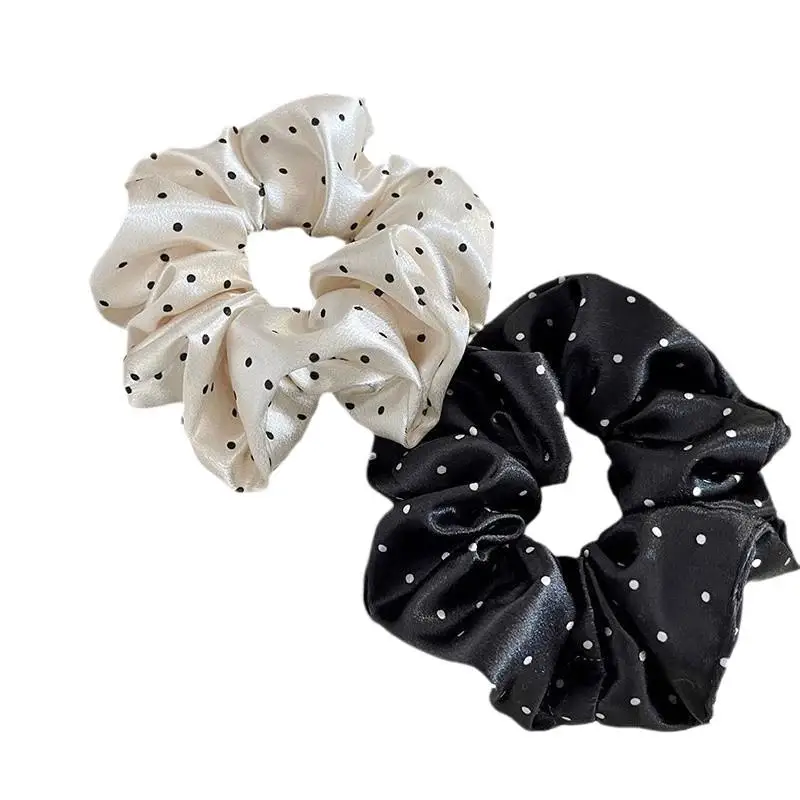 Neue Polka Dot Scrunchies in Schwarz und Weiß, große Haarbänder für Damen, elegante Haarseile, Pferdeschwanzhalter, Kopfbedeckung – Detail 7