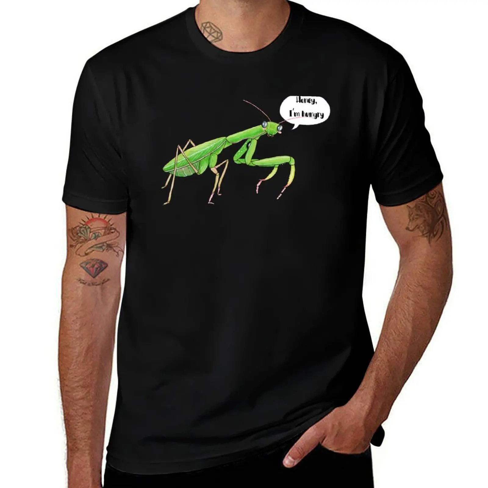 Hungry Praying Mantis T-Shirt Casual Streetwear Short Sleeve Tee