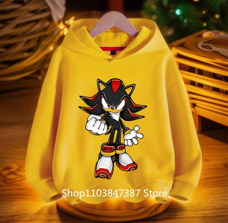 Fashio Sonics Cartoon Printing Hoodies Autumn Casual Long Sleeve Anime Tops Kid Funny Loose O-neck Boys Child Clothes Streetwear