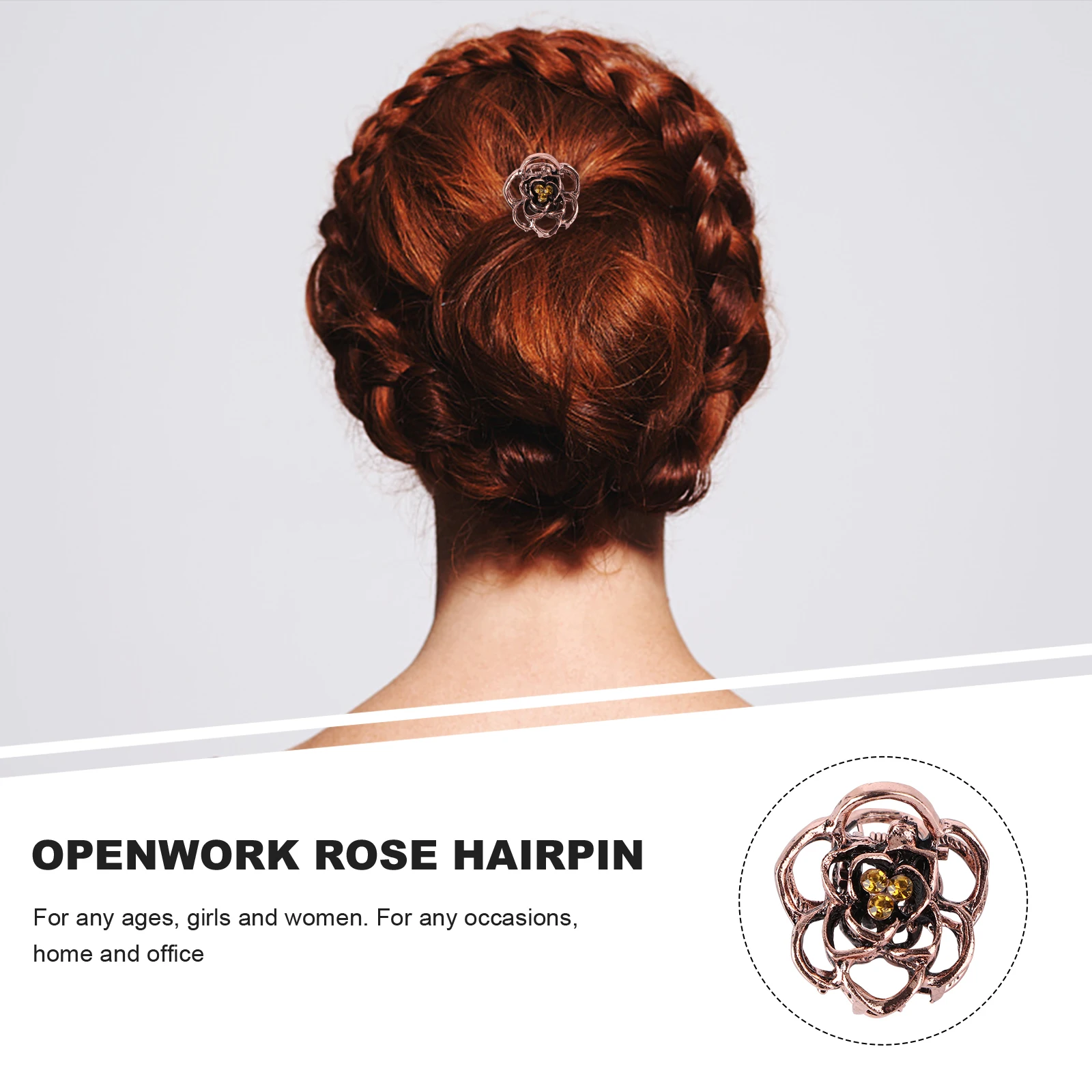 

12Pcs Vintage Hair Claw Hollow Rose Mini Trumpet Clamps Durable Lightweight Women Hair Clips Classic Style for Office and Home