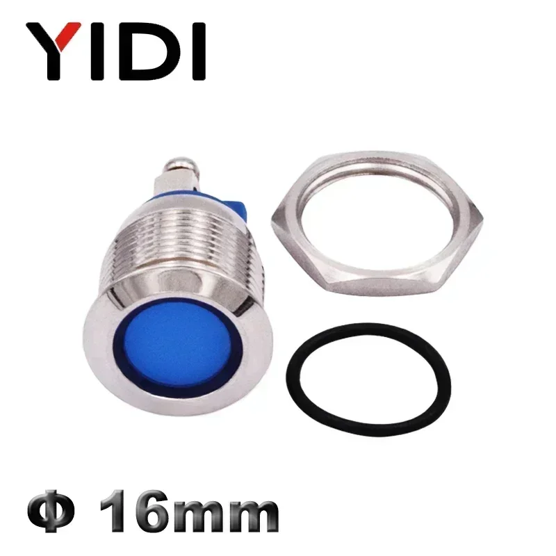 Luz indicadora de Metal cromado resistente al agua de 16mm, 12V 24V 220V rojo verde azul blanco ámbar lámpara piloto luz de señal Terminal de tornillo