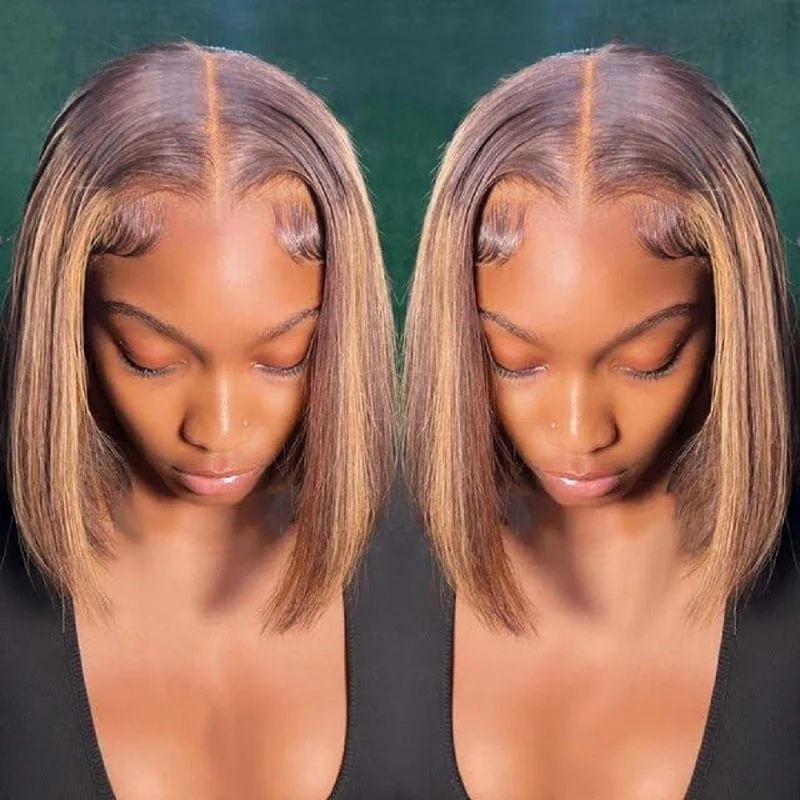 Peluca con malla Frontal Bob sin pegamento 4/27, cabello humano prearrancado Bob 6X4 HD, peluca Frontal de encaje, cabello humano Wear and Go