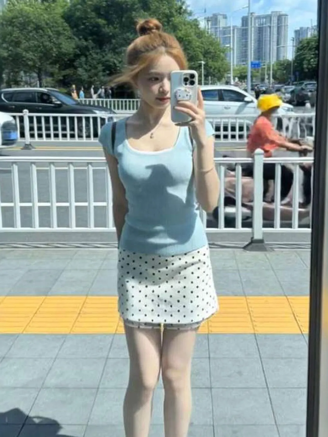 

Summer Polka Dot Short Skirt Set Gentle Style Comfortable Fit Women's Fashion Two-Piece Suit round Neck Short Sleeve T-Shirt