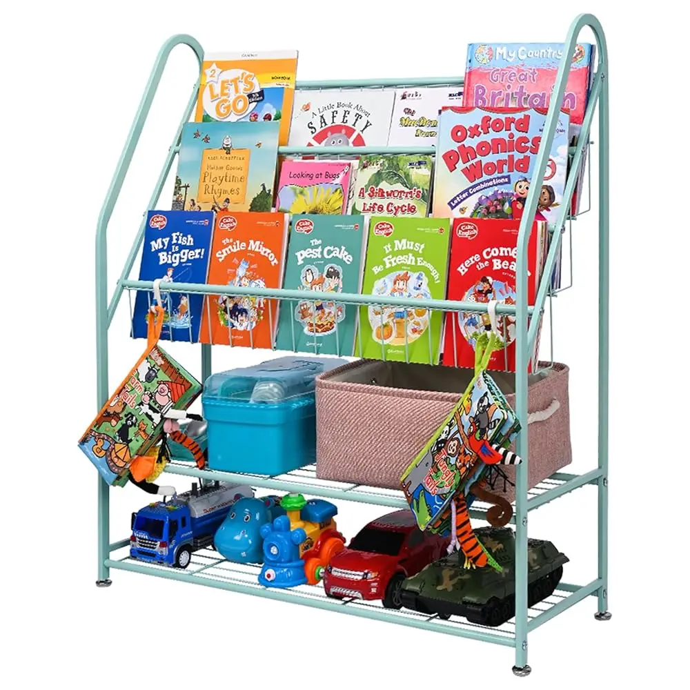 

Kids Bookshelf Toy Storage, Bookcase Shelf For Children Room, 5-Tier Large Metal Cabinets Shelves Display, Freestanding Books