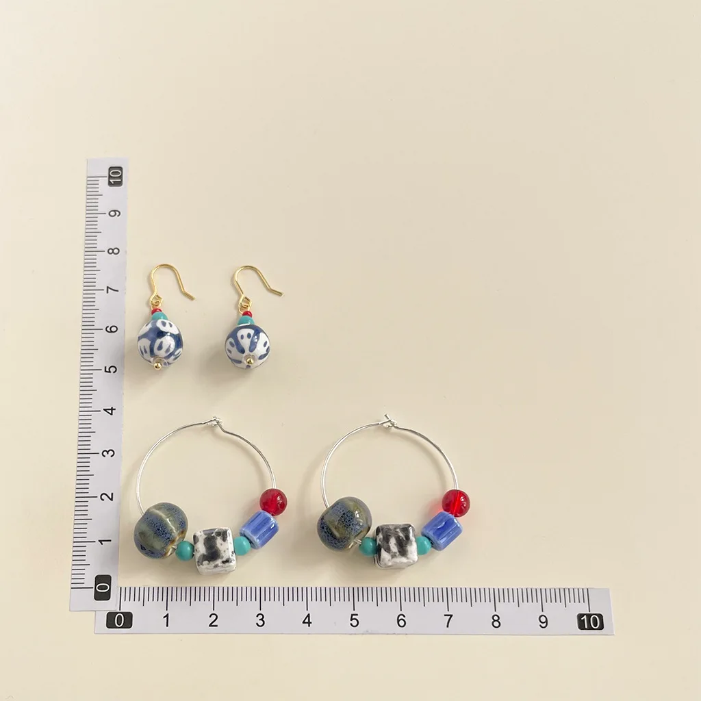 Blue and White Porcelain Series New Chinese Retro Geometric Drop Earrings For Women Party Niche Design Elegant Fashion Jewelry