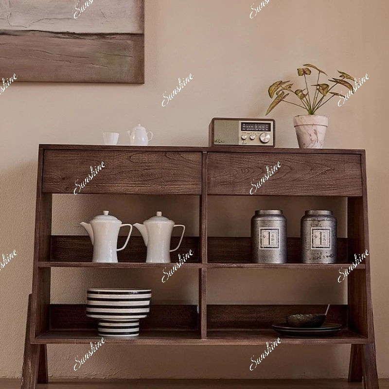 Large and small apartment solid wood dining side cabinet retro log tea cabinet combination