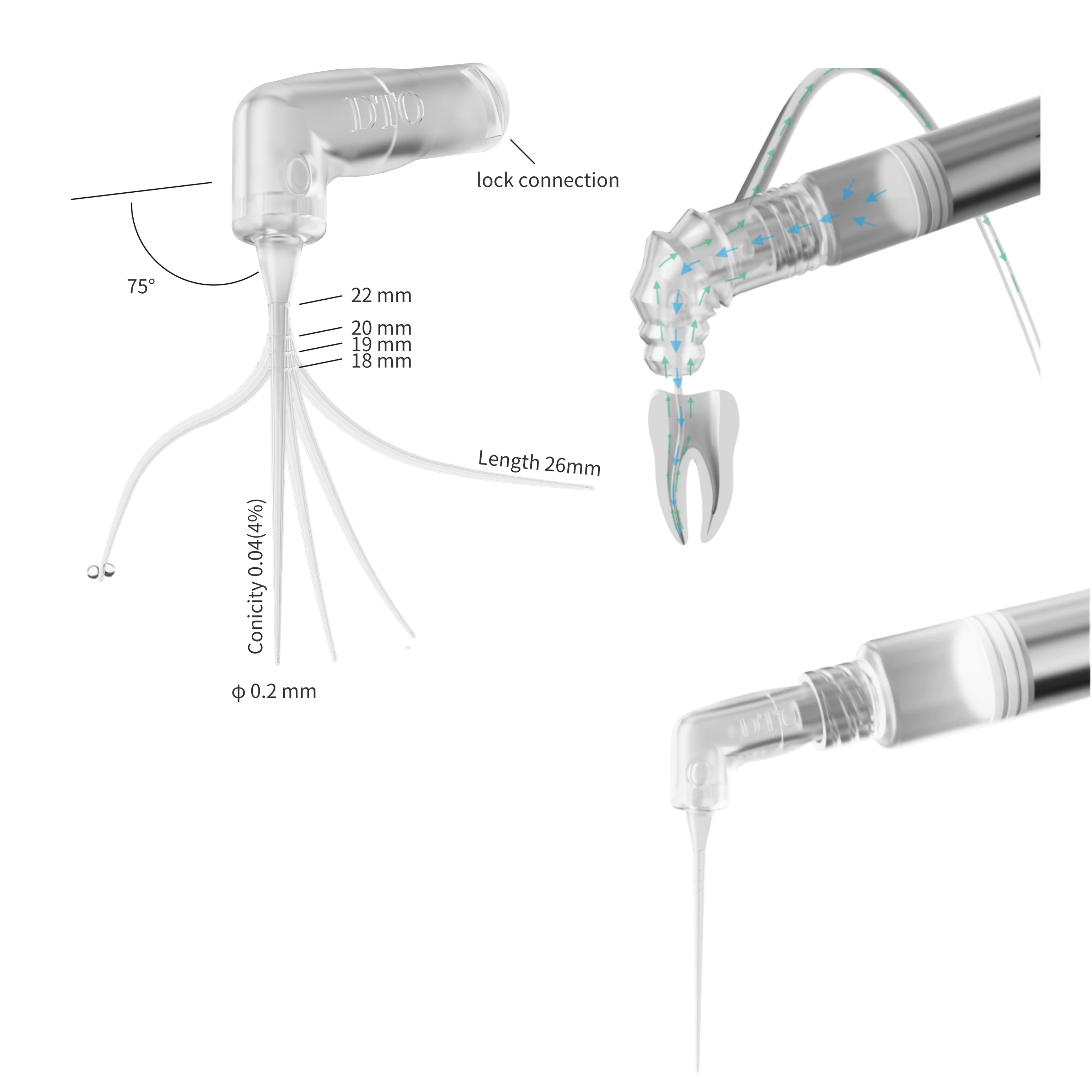 10-50pcs/set Dental  Flexible 75° Irri FlexLbility Root Canal Irrigation Needle Tips 2 hole 30GA Luer Lock Dentistry